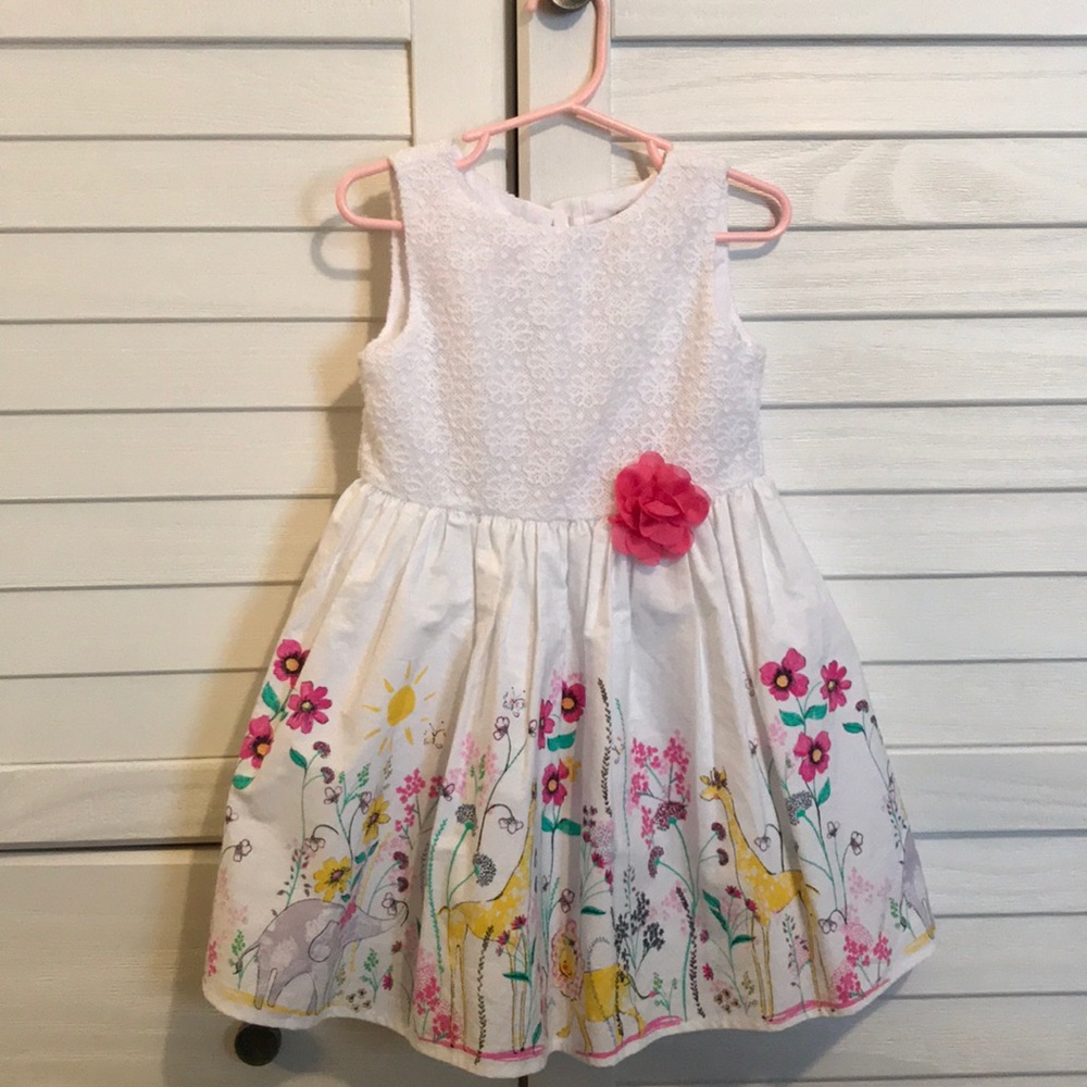 NWT-Tu (British brand) white dress- jungle animals